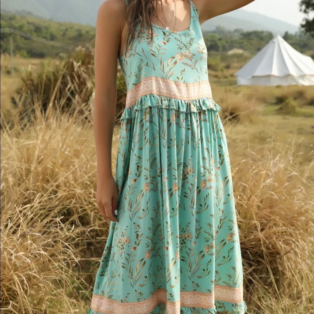 Boho Floral Gypsy Print Midi Ruffle Dress pink - Picture 11 of 15